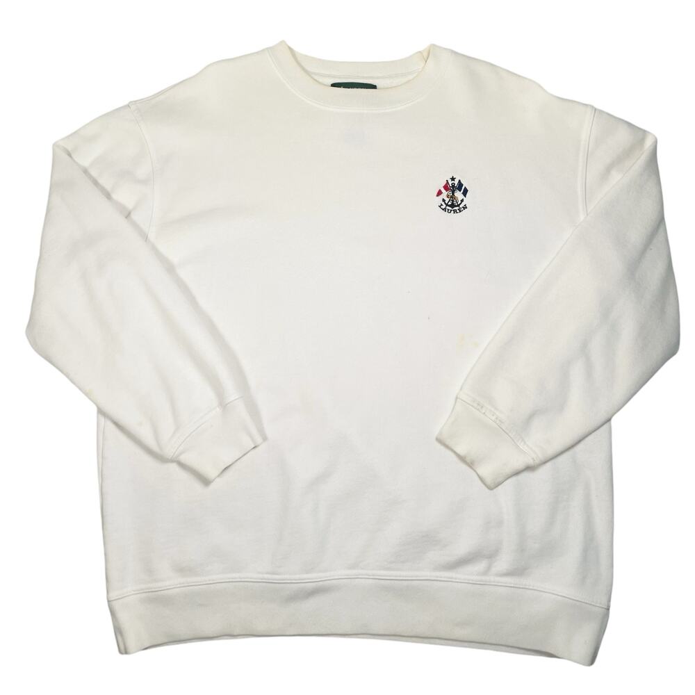 Lauren Ralph Lauren Womens Small Crewneck Embroidered White Cotton Sweater